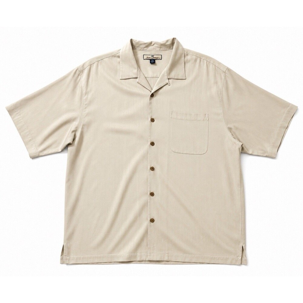 Tommy Bahama Silk Camp Shirt XL Light Beige Khaki Resort Vacation Shirt